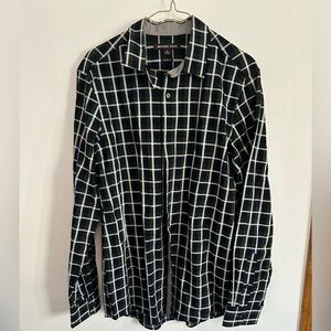 Michael Kors Black and White Windowpane Button-Down Shirt